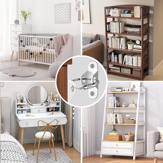 Furniture Anchors (10 Packs) Anti Tip Furniture Anchors for Baby Proofing, Furniture Wall Anchor Earthquake Straps for Furniture Dresser Wall Safety Anchor Furniture Fasteners to Wall, White