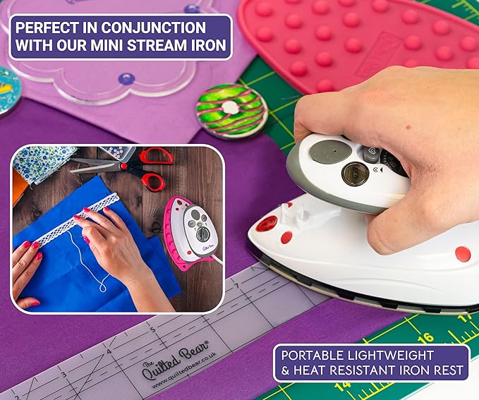 The Quilted Bear Mini Iron Rest - Silicone Heat Resistant Mat for Stress-Free Crafting, Sewing & Quilting Supplies - Durable and Protective Surface for Mini Iron (Lime Green)