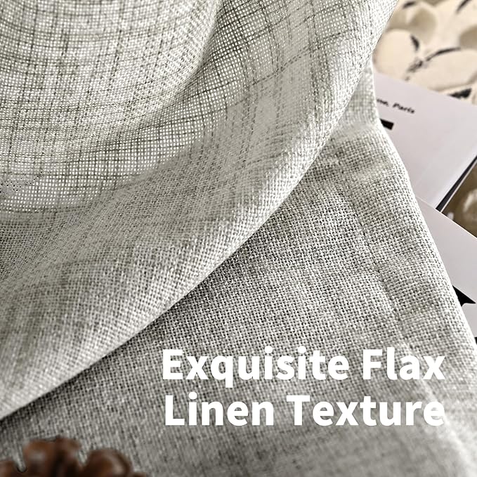 YoungsTex Dark Grey Linen Semi Sheer Curtains 2 Panels for Living Room, Light Filtering Window Treatments Textured Privacy with Back Tab Rod Pocket for Bedroom, 52 X 72 Inch
