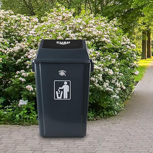 4 Pack 18 Gal Plastic Garage Can with Swing Lid, Heavy-Duty Recycle Bin, Trash Can/Waste Container for Backyard/Garage/Outdoor
