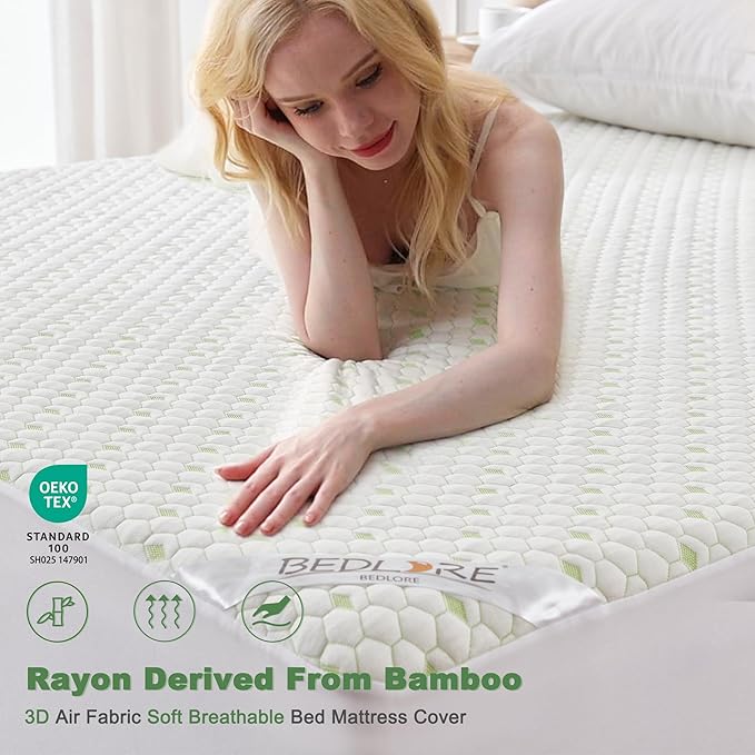 Waterproof Mattress Protector, King Size Mattress Pad Fitted 6"-18" Deep Pocket, 3D Air Fabric Breathable Bed Mattress Cover Noiseless Washable for Home, Bedroom, Hotel