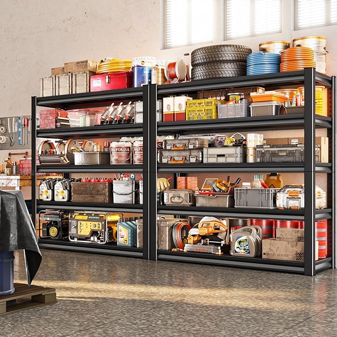 78" H Garage Shelving Heavy Duty，2800LBS Loads Adjustable Garage Storage Shelves,5-Tier Metal Storage Racks and Shelving Units, Utility Rack Shelves,48”W x 18”D x 78”H,Black