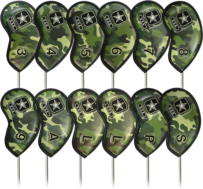 FINGER TEN Premium Synthetic Leather Stylish Iron & Wedge Golf Head Covers Value 12 Piece Set, Embroidered Labels & Fits Most Clubs Gift Set, Travel Protection Accessories