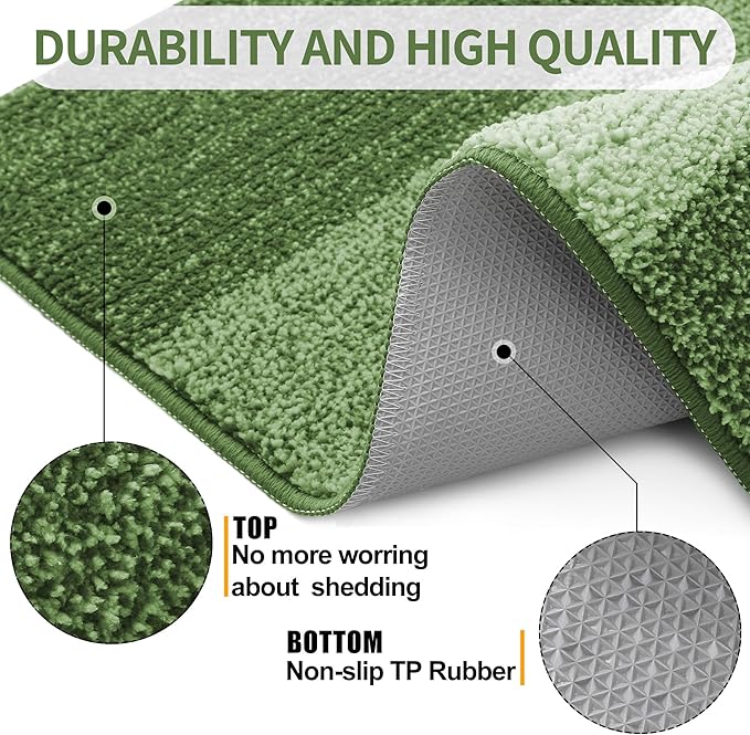 Kitinjoy Indoor Outdoor Door Mat, 47x20 Non-Slip Absorbent Dirt Trapper, Low-Profile Washable Inside Entrance Front Floor Mat, Sturdy Soft Entry Doormats for Entryway, Green