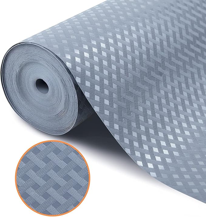 Shelf Liners for Kitchen Cabinets Non Adhesive Drawer Liner EVA Material Cupboard Mat Waterproof Refrigerator Mats Washable Fridge Liner for Cupboard and Desks Shelf Liner 23.6 x 393.7 Inches