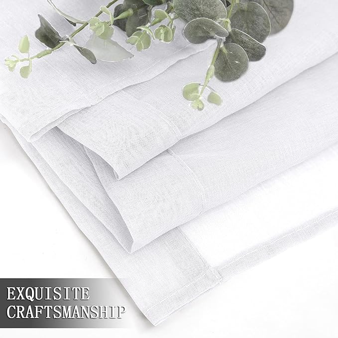 Tollpiz Sheer Tier Curtains Kitchen Linen Textured Half Curtain Sheers Light Filtering Rod Pocket Voile Bathroom Short Curtains for Farmhouse, 25 x 30 inches Long, White, Set of 2 Panels