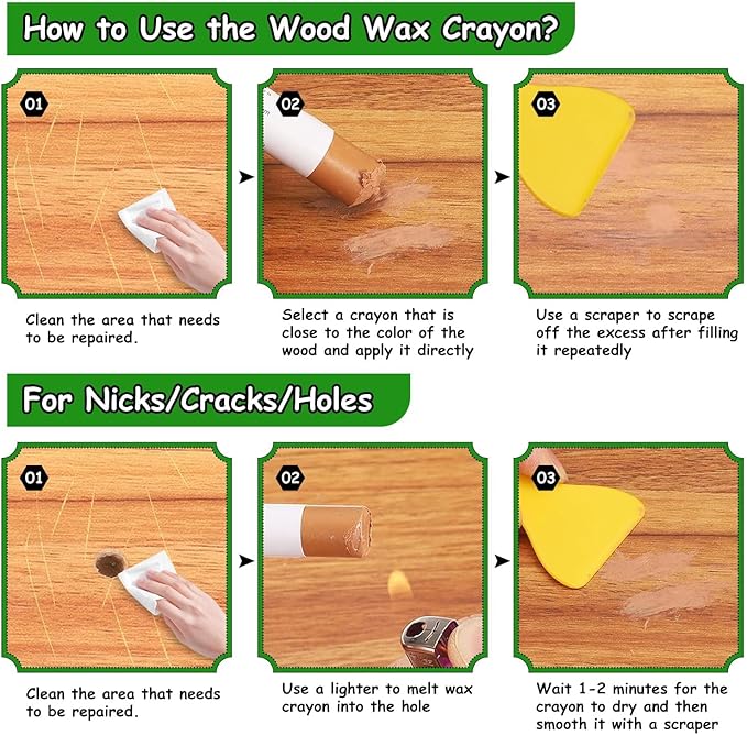 Furniture Markers Touch Up, 20 Colors Wood Filler Sticks, Wood Wax Crayons for Repairing Scratches, Scuffs, Cracks, Holes on Furniture, Floors, Cabinets, Tables, and Doors - Common Series