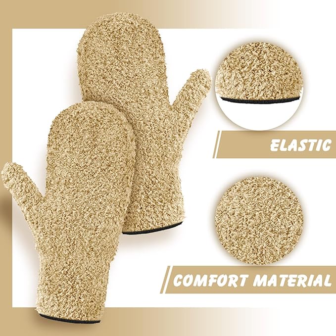 Bencailor 4 Pair Microfiber Dusting Mittens Reusable Women Cleaning Mittens with Thumb for Kitchen