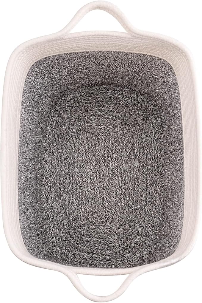 Medium and Large Woven Basket//With Handle, Used for Toys and Fabric Storage Basket used for Storing xl Storage Box, Decorative Storage Box Room (14L*15.7H R Silver Gray, 14L*10W*15.7H)