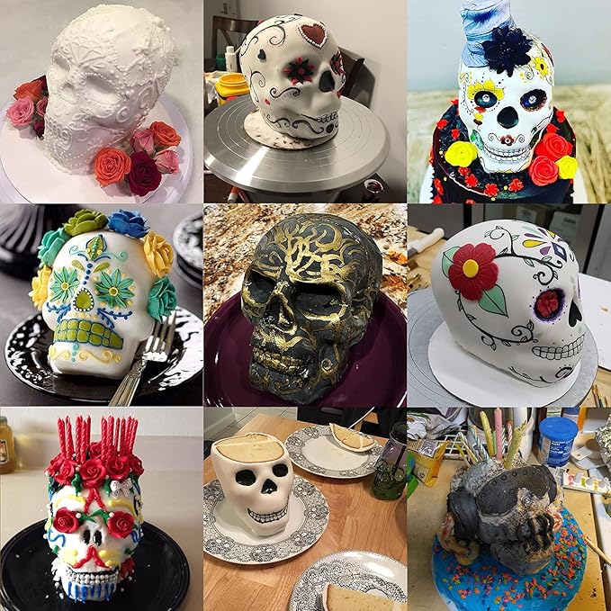 JETKONG Extra Large Silicone Skull Cake Mold Haunted Skull Baking Cake Pan for Halloween and Birthday Party