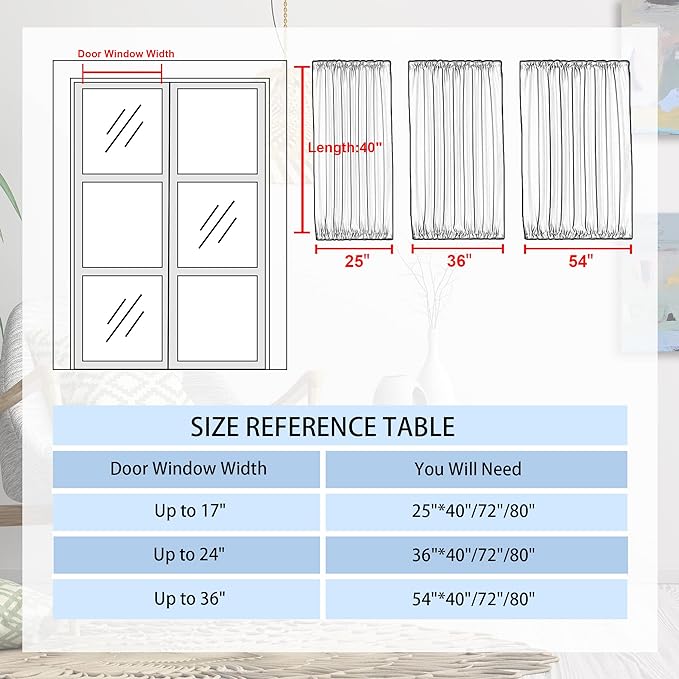 DWCN French Door Curtains – Rod Pocket Thermal Blackout Curtain for Doors with Glass Window, Kitchen and Patio Doors for Privacy, 25 X 40 Inches Long, 1 Curtain Panel with Tieback, Grey