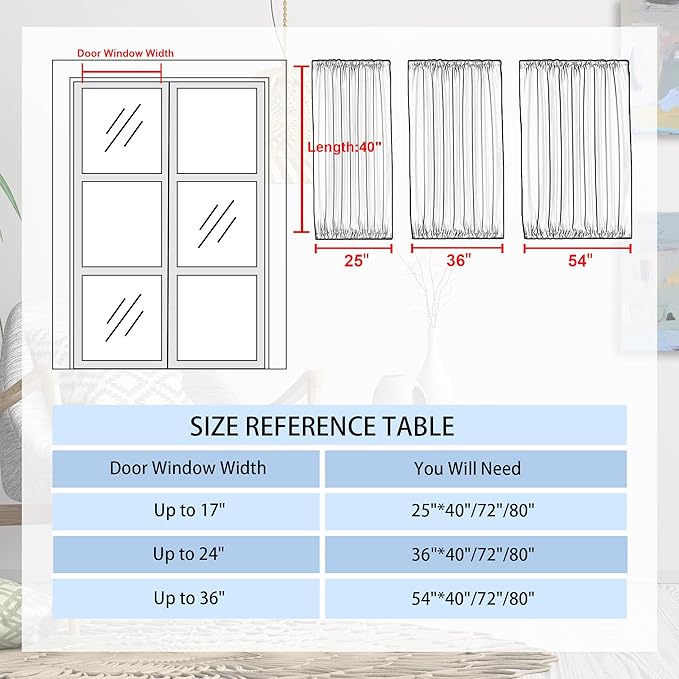 DWCN French Door Curtains – Rod Pocket Thermal Blackout Curtain for Doors with Glass Window, Kitchen and Patio Doors for Privacy, 54 X 40 Inch Length, 1 Curtain Panel with Tieback, Dark Grey