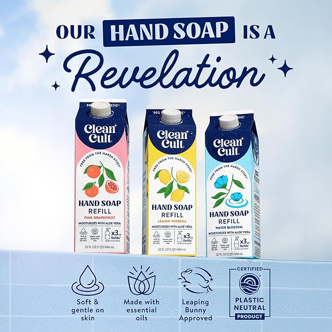 Cleancult Liquid Hand Soap Refills - Wild Lavender - Moisturizes Dry & Sensitive Skin -Made with Aloe Vera & Lavender Essential Oils - Eco Friendly - Paper-Based Packaging - 32 oz/3 Pack