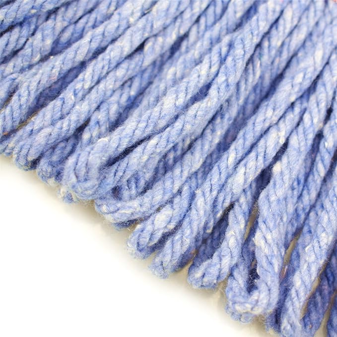 String Mop Heads Replacement Heavy Duty Commercial Grade Blue Cotton Looped End Wet Industrial Cleaning Mop Head Refills (6, Medium)