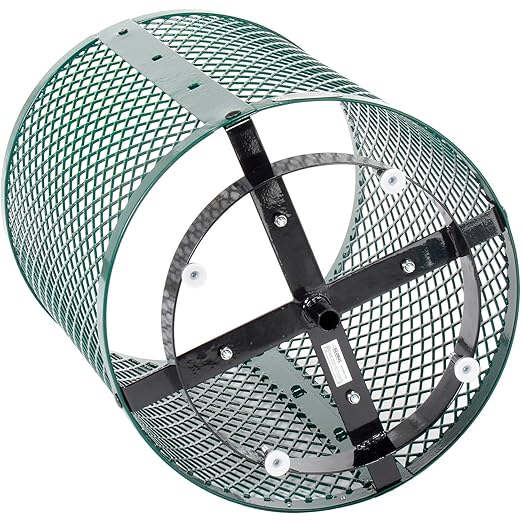 Global Industrial Outdoor Diamond Steel Trash Can with Rain Bonnet Lid, Raised Base and Plastic Liner, 36 Gallon Capacity, Green, Thermoplastic Coating, 23-1/2" Diameter, 43-1/2"H