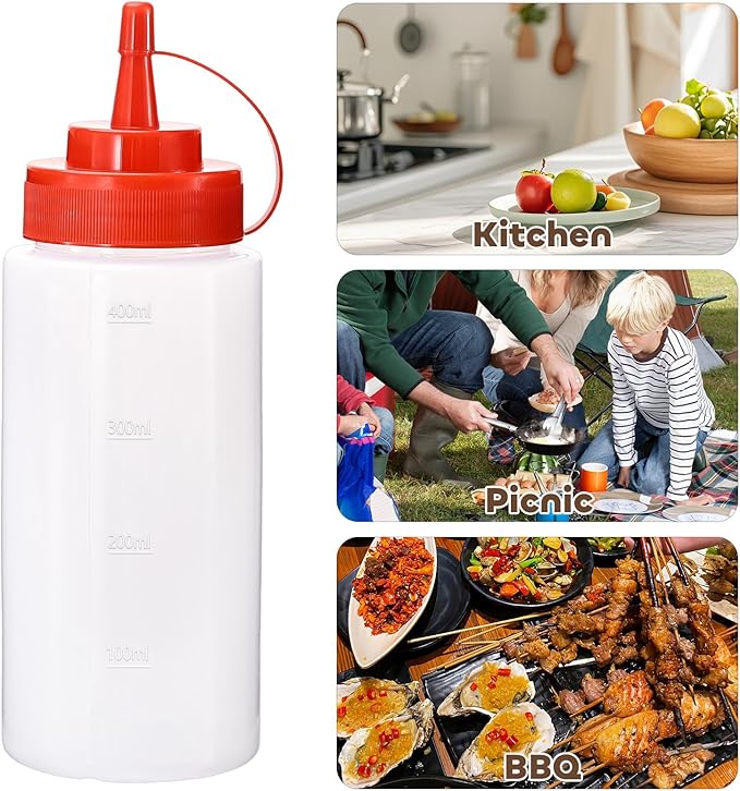 Condiment Squeeze Bottles Ketchup Dispenser, 2 Pack 16oz Squeeze Bottles for Liquids, Plastic Sauce Bottle with Cap Lid, Squirt Bottles for Sauces Liquids BBQ Dressing Pancake Art
