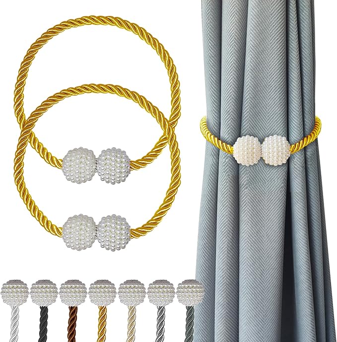 Hion Magnetic Curtain Tiebacks Golden 2pcs, Curtain Tiebacks Buckles Holdbacks Holders Hooks Clip for Home Bedroom Office Decorative Curtain