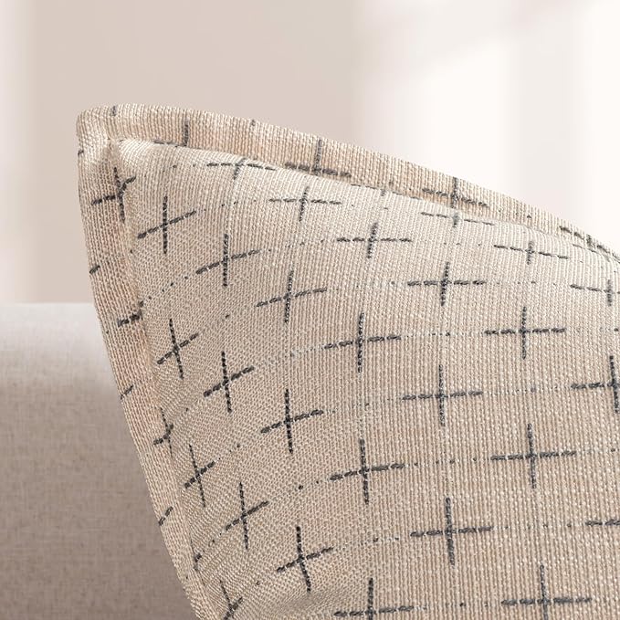 ZWJD Pillow Covers 22x22 Set of 2 Soft Polyester Textured Pillow Covers with Stylish Flange Edge Cozy Farmhouse Throw Pillows for Couch Bed Sofa Living Room
