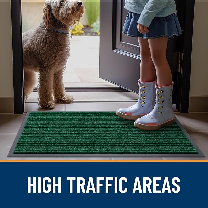 OLANLY Front Door Mat Indoor Outdoor Entrance, Waterproof Heavy Duty Doormat, Fade Resistant, Low Profile, Easy Clean Patio Porch Welcome Floor Mats for Entry, 33x21, Green