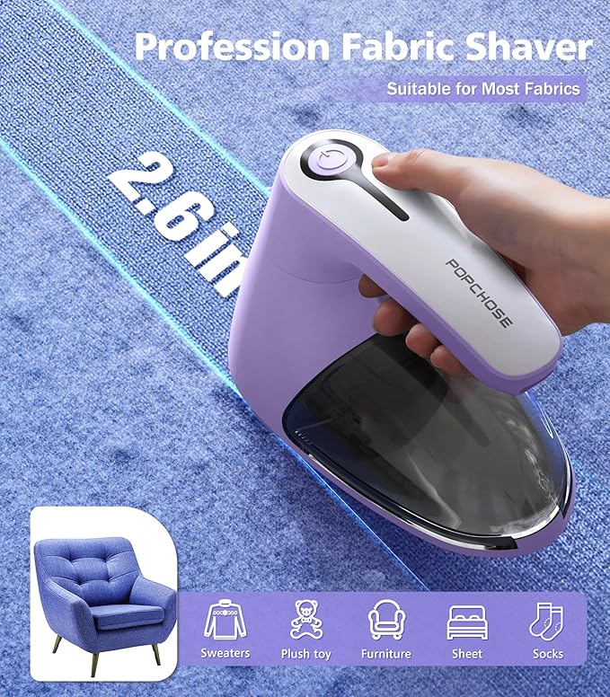POPCHOSE Fabric Shaver, Rechargeable Lint Remover Defuzzer Sweater Shaver, Fuzz Remover for Clothes, Sweater, Furniture, Couch, Cashmere(Two 6-Leaf Blades Extra, Electrostatic Brush)…