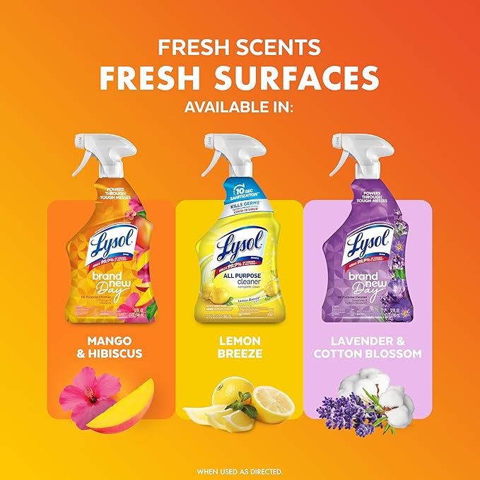 Lysol All Purpose Cleaner Spray, Multi-Purpose Disinfecting Spray, Kitchen & Bathroom Cleaner, Mango & Hibiscus Scent, 32 Fl Oz