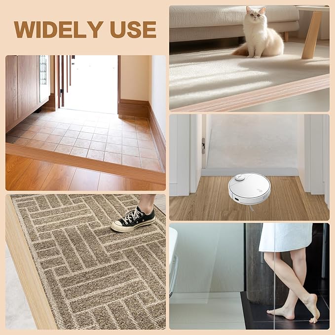 Floor Transition Strip Vinyl Door Threshold Ramp Self Adhesive Carpet Edging Strip Doorway Edge Trim, Overlap Edge Reducer for Laminate Carpet, Floor, Tile (Brown Wood Grain, 3/5" to 4/5", 6.6Ft)