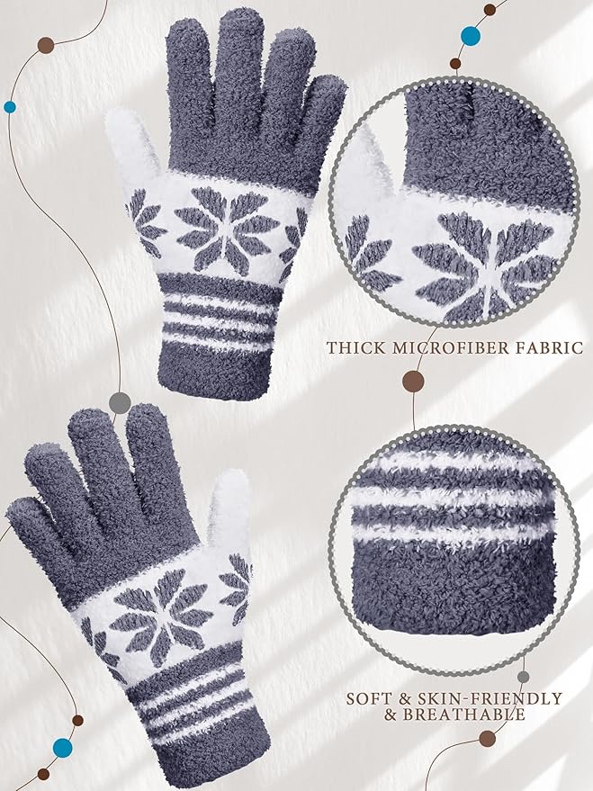 Patelai 3 Pairs Microfiber Plant Dusting Gloves Leaf Cleaning Gloves for Indoor Plants, Blinds, Furniture, House(Small,Snowflake Dark Blue, Gray, Khaki, White)