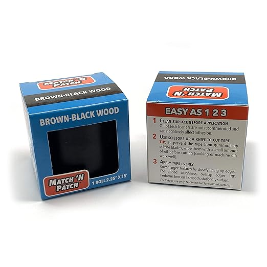 MATCH 'N PATCH Realistic Wood Grain Repair Tape - Durable Multi-Use Adhesive Tape for Furniture, Floors, Cabinets, Windows, Doors, RV, Home Decor & DIY Projects - Brown-Black, 2.25 inch x 15 feet