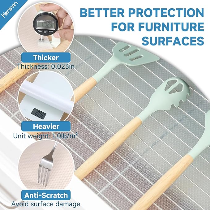 Shelf Liners 20 in x 20 ft EVA Drawer Mats, Non-Adhesive Cupboard Protector, Kitchen Cabinet Lining Fridge Liner (Clear Flat Dot, 50.8x610cm)