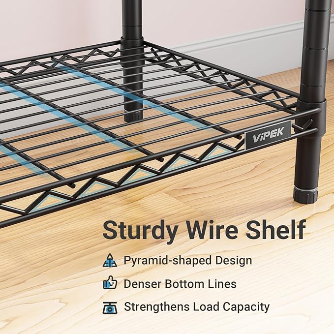 VIPEK V1 Medium Portable Garment Racks 440lbs Load Capacity, Heavy Duty Clothes Rack with 4 Tiers Adjustable Shelves & Hanging Rod, Compact Space-Saving Storage for Small Apartments/Dorms (Black)