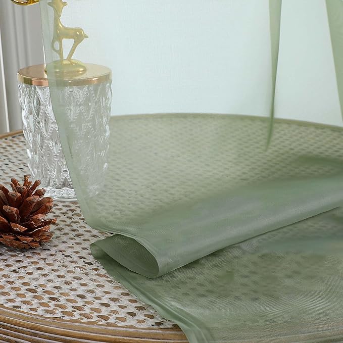 Chyhomenyc Sage Green Sheer Curtains 96 Inches Long 2 Panels, Light Filtering Green Curtains for Living Room, Soft Gentle Voile Rod Pocket Bedroom Window Drapes, 59Wx96L Inch, 2PCS
