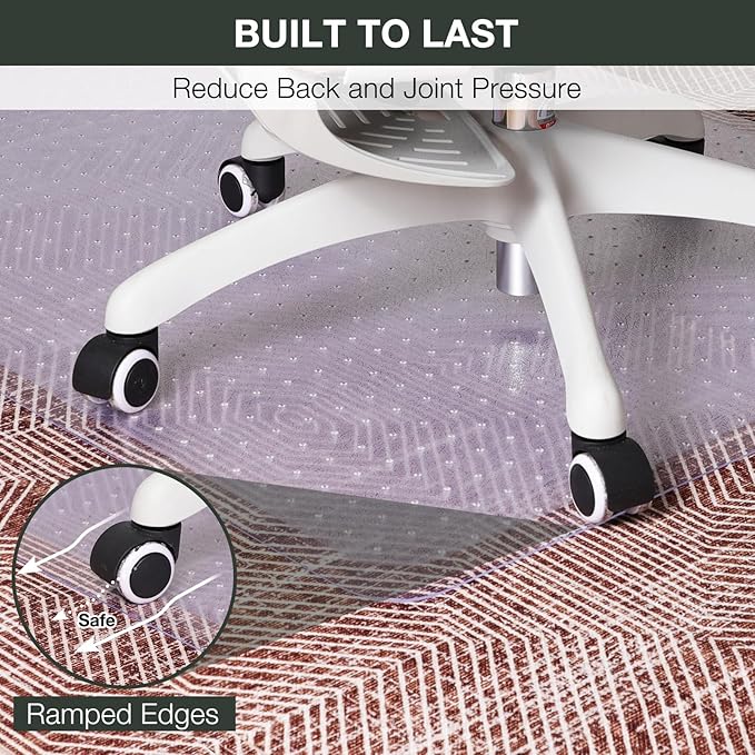 Chair Mat for Carpet, 36" x 48" Easy Glide Desk Chair Mat for Carpeted Floors, Beveled Edge Vinyl Mat with Grips, Heavy Duty Carpet Protector for Home Office, Clear(with Lip)