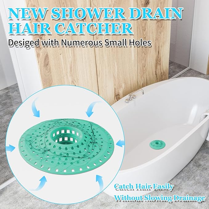 Shower Hair Drain Catcher, Silicone Bathtub Drain Hair Catcher Strainer, All-in-one Tub Hair Catcher Drain Protector for 1.48'' to 1.76'' Regular Drains, 3PCS/Black Aqua Purple