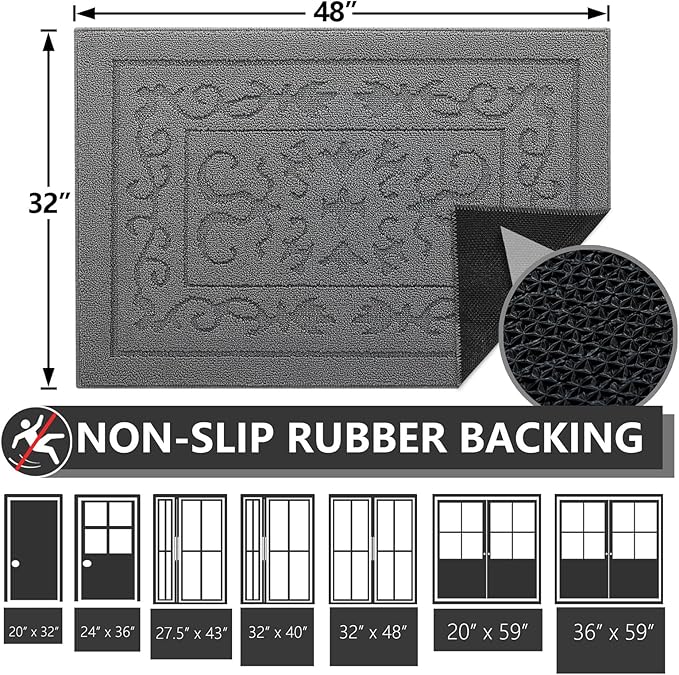 FONEYI Indoor Door Mat 32" x 48", Dirt Trapper Door Mats Non-Slip Entryway Rugs Washable, Absorbent Resist Dirt Welcome Mat, Low Profile Inside Floor Mats for Front Back Door and Entryway, Grey