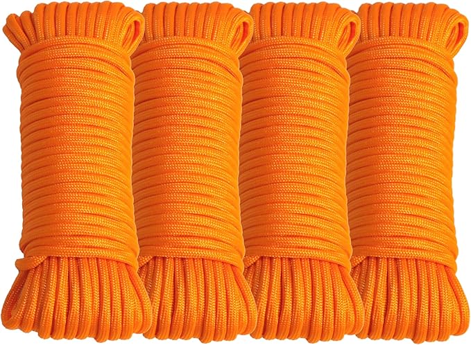 Braid 7 Strand Outdoor Survival Paracord Polyester Rope Nylon Rope Mix Thick Heavy Duty Ropes 5/32'' 50ft 4Packs High Strength Perfect for Clothesrope Camping Hiking and Other Outdoor Activities