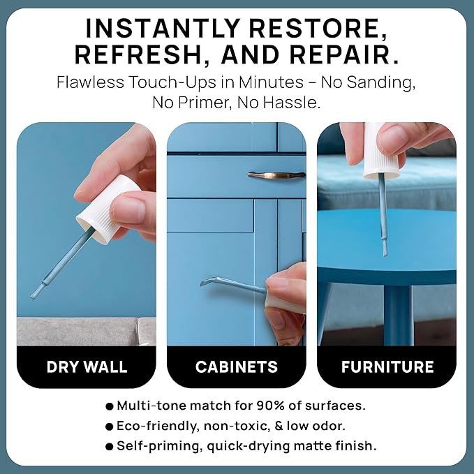 spot. Touch-Up Paint | Matte Finish for Cabinets, Walls, Doors & Furniture | Multi-Tone Blue Repair Kit | Quick-Dry, Self-Priming, Low-Odor, Eco-Friendly | No-Sanding or Primer Needed | 3 Pack