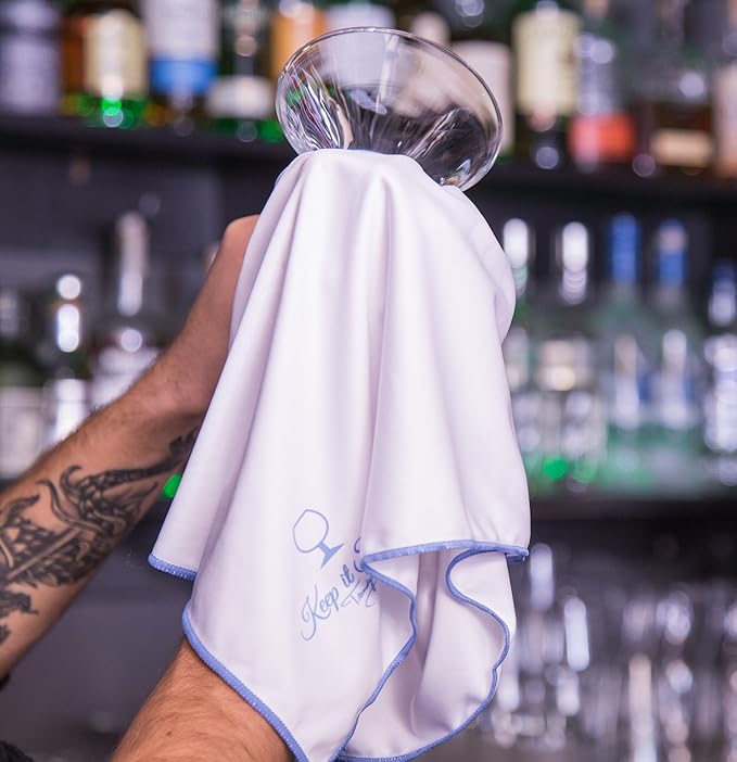 Trendy Bartender Toast to Perfection Microfiber Commercial Grade Glass Polishing Lint-Free Cloth for Spotless Shine and a Residue-Free Finish - 30x30 inch - White