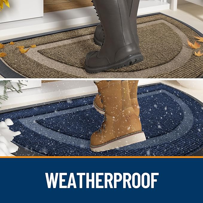 OLANLY Half Circle Door Mat Indoor Outdoor Entrance Welcome, Waterproof All-Season, All-Weather Doormat, Sturdy Natural Rubber, Low Profile, Easy Clean Patio Porch Entryway Mat, 29.5x17, Grey