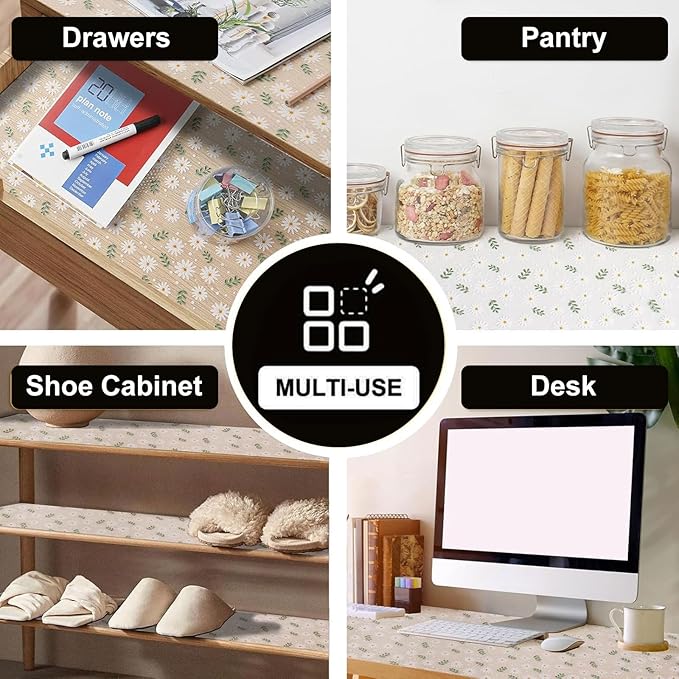 INNOLITES Shelf Liner – Cabinet & Drawer Liner Non-Adhesive – Waterproof Oil-Proof – Durable EVA with Floral for Kitchen Cabinets Refrigerator – BPA-Free, Easy to Cut 11.8" x 236"
