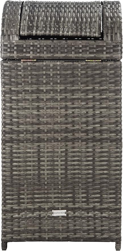 SAFAVIEH Outdoor Collection Mazeli Grey Brown Woven Swing Top Dome Lid Trash Bin (Fully Assembled) PAT7511C