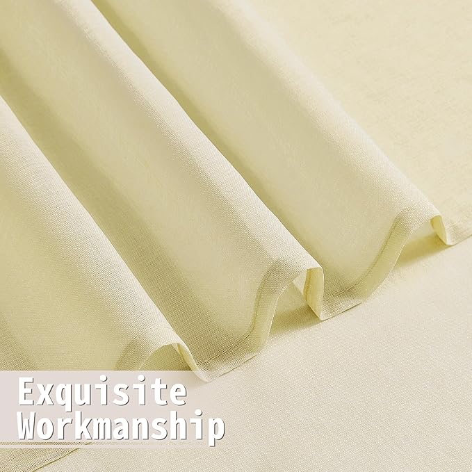 Tollpiz Sheer Door Curtain Closet Linen Textured Curtains Sheer Doorway Light Filtering Voile Patio Door Rod Pocket Curtain French Door, 54 x 72 inches Long, Transparent Yellow, Set of 1 Panel