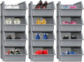 Skywin Plastic Stackable Storage Bins for Pantry, 12 Pack Stackable Bins For Organizing Food, Kitchen, and Bathroom Essentials (Grey)