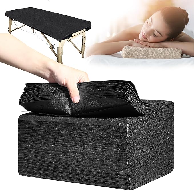 Disposable Bed Sheets 100 Pcs 31" x 71" Massage Table Sheets Non Woven Fabric SPA Bed Cover Breathable for Massage Beauty Tattoos（Black）
