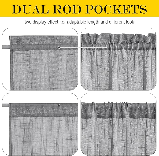 NICETOWN Linen French Door Curtains Privacy Light Reducing Window Coverings with Tieback Rod Pocket Front Back Glass Door Curtain, 25" W x 40" L, 1 Panel, Dark Grey