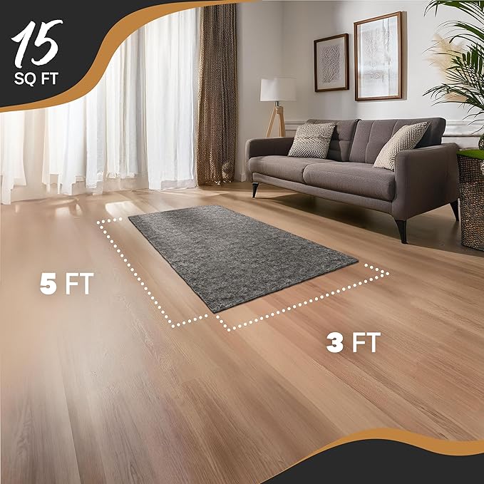 Nevlers 3x5 Rug Pad Non Slip Rug Stoppers to Prevent Sliding | Rug Grippers for Area Rugs on Hardwood Floors & Hard Surfaces | 1/4" Thick Dual Layer Felt & Rubber No Slip Rug Grip Pad & Carpet Gripper