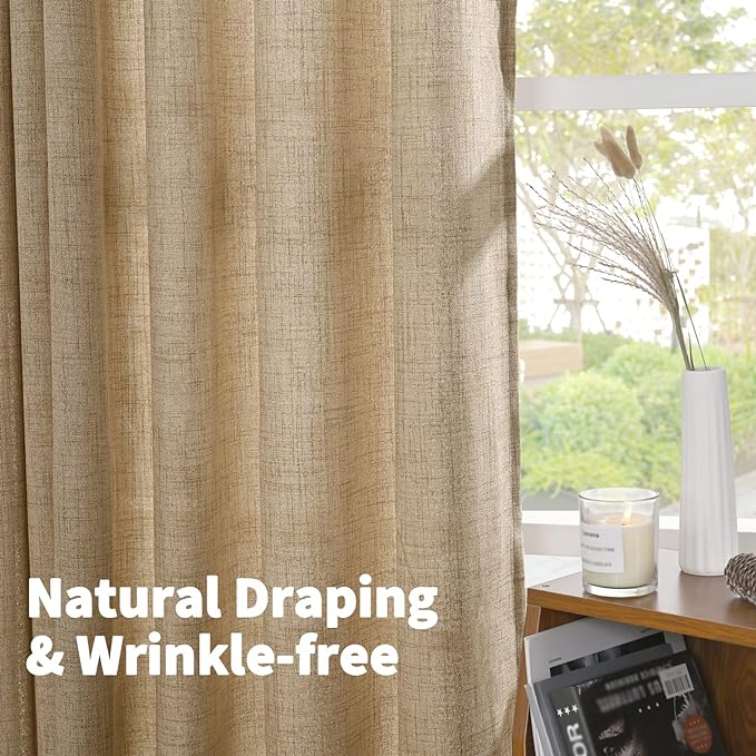 YoungsTex Burlap Linen Semi Sheer Curtains 84 Inch Length for Living Room, Toffee Light Filtering Window Treatments Natural Rustic for Farmhouse Bedroom, 2 Panels, 40 X 84 Inch