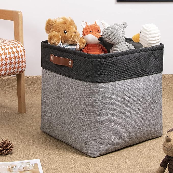 DULLEMELO Cube Basket for Storage, Collapsible Fabric Cube for Organizing, Storage Cube for Closet, Laundry, Nursery, Shelves, Decorative Basket for Gifts Empty (Black&Gray)