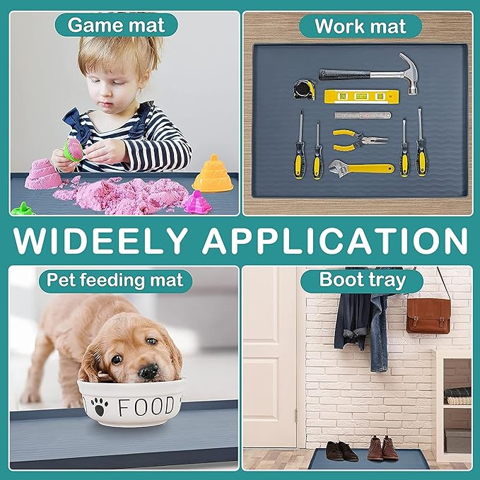 URMONA Waterproof Silicone Under Sink Mat 37'' x 22'' Shelf Liner for Kitchen and Bathroom, Cabinet and Counter Protector, Storage and Organizers, Litter Mat, Pet Cat Puppy Essentials(Dark Grey)