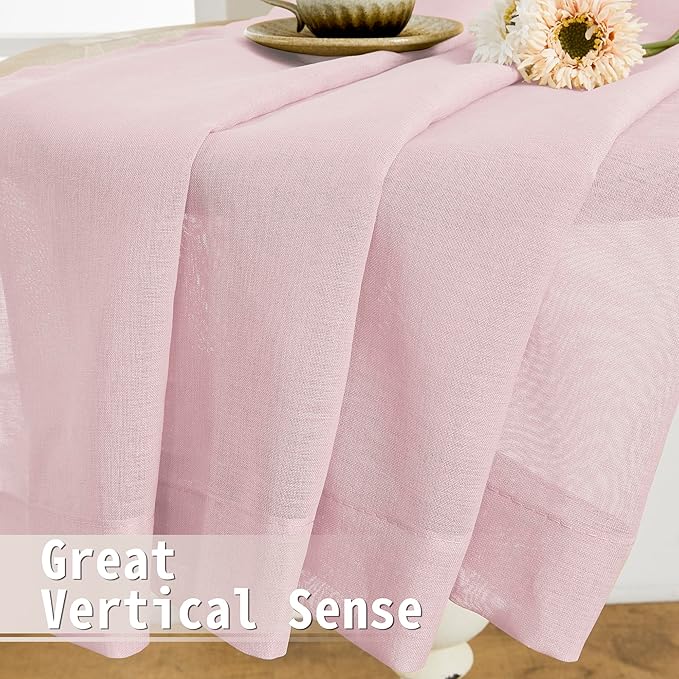 Tollpiz Sheer Door Curtains Closet Linen Textured Curtain Sheers Doorway Light Filtering Voile French Door Rod Pocket Curtains Patio Glass Door, 54 x 63 inches Long, Pink, Set of 1 Panel