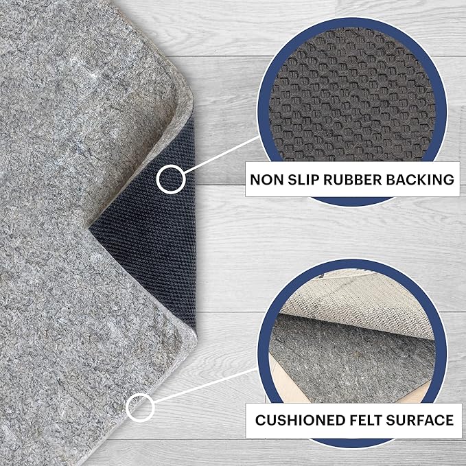 RUGPADUSA - Dual Surface - 5'x8' - 3/8" Thick - Felt + Rubber - Enhanced Non-Slip Rug Pad - Adds Comfort and Protection - for Hard Surface Floors
